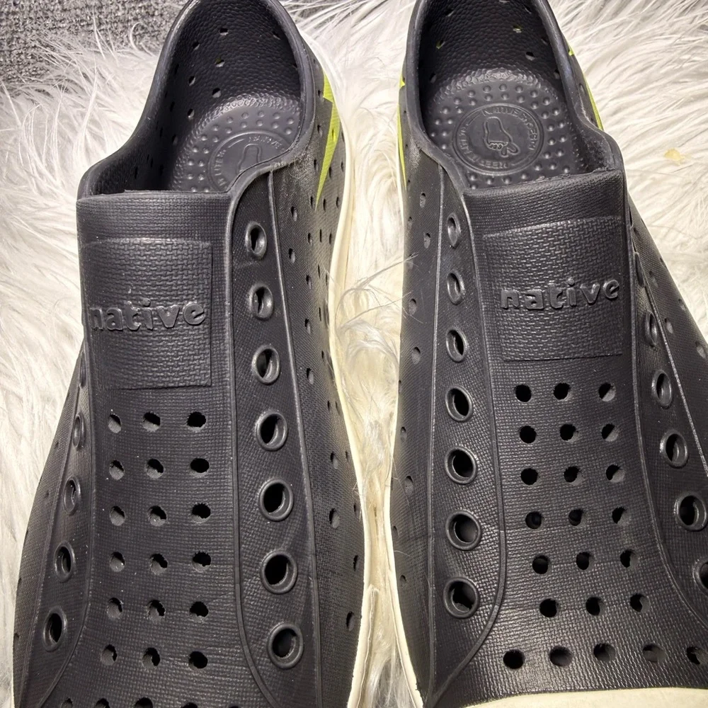 Native Kids Black Water Shoes with Neon Yellow Accent